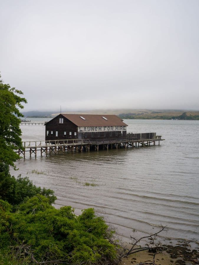 Maritime Relic: Launch Station on Misty Bay Waters