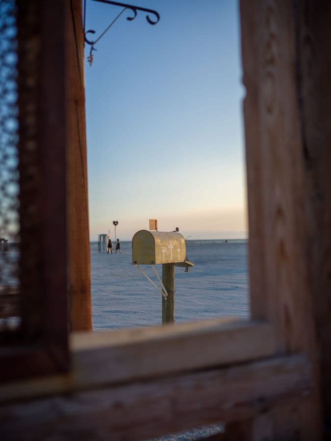 Mailbox Sentinel at Salton Sea Sunset